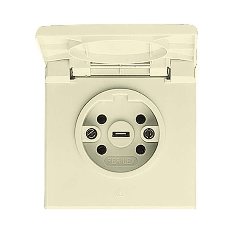 Priză Perilex UP 16A 415V capac cu balamale IP44 alb