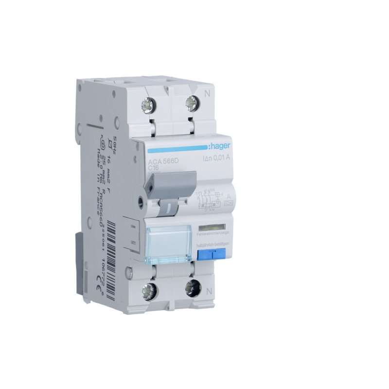 Disjunctor diferential 1P+N 10kA curba C ,16A 10mA Typ A , Hager ACA566D