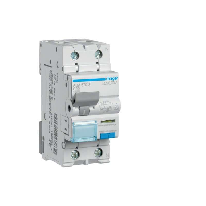 Disjunctor diferential 1P+N 10kA curba C ,20A 30mA Typ A , Hager ADA570D
