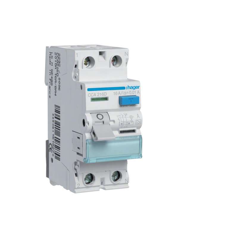 Intreruptor diferential RCCB , 2 poli 6kA 16A 10mA Typ A , Hager CCA216D