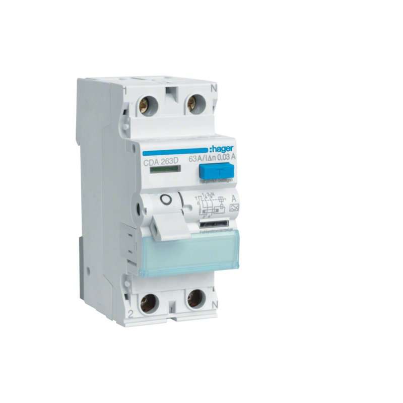 Intreruptor diferential RCCB , 2 poli 6kA 63A 30mA Typ A , Hager CDA263D
