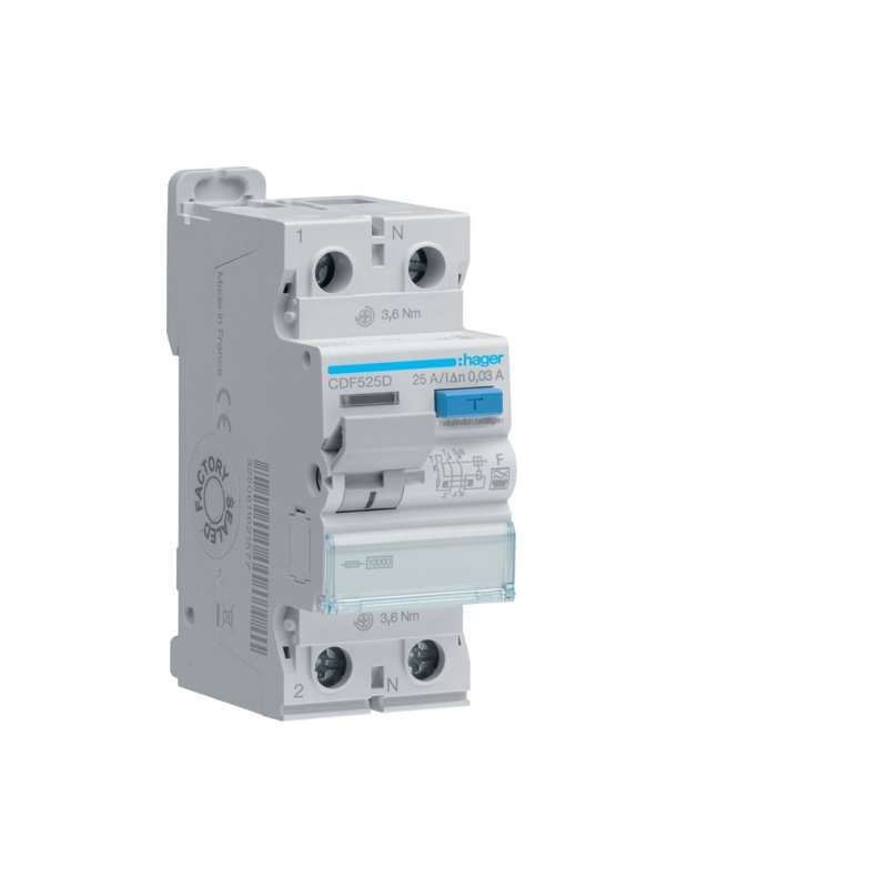 Intreruptor diferential RCCB , 2 poli 10kA 25A 30mA Typ F , Hager CDF525D