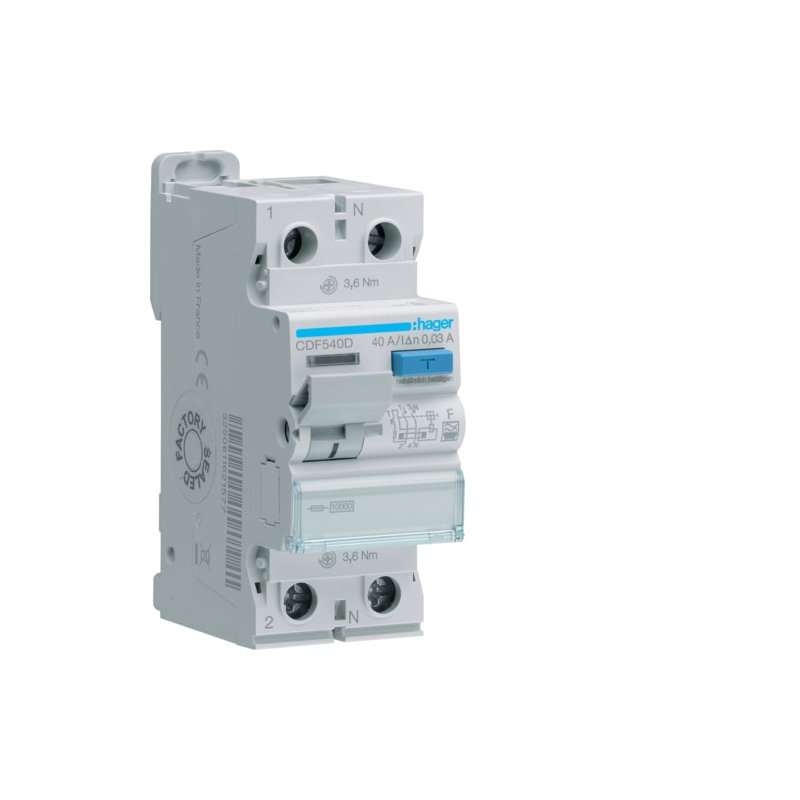Intreruptor diferential RCCB , 2 poli 10kA 40A 30mA Typ F , Hager CDF540D