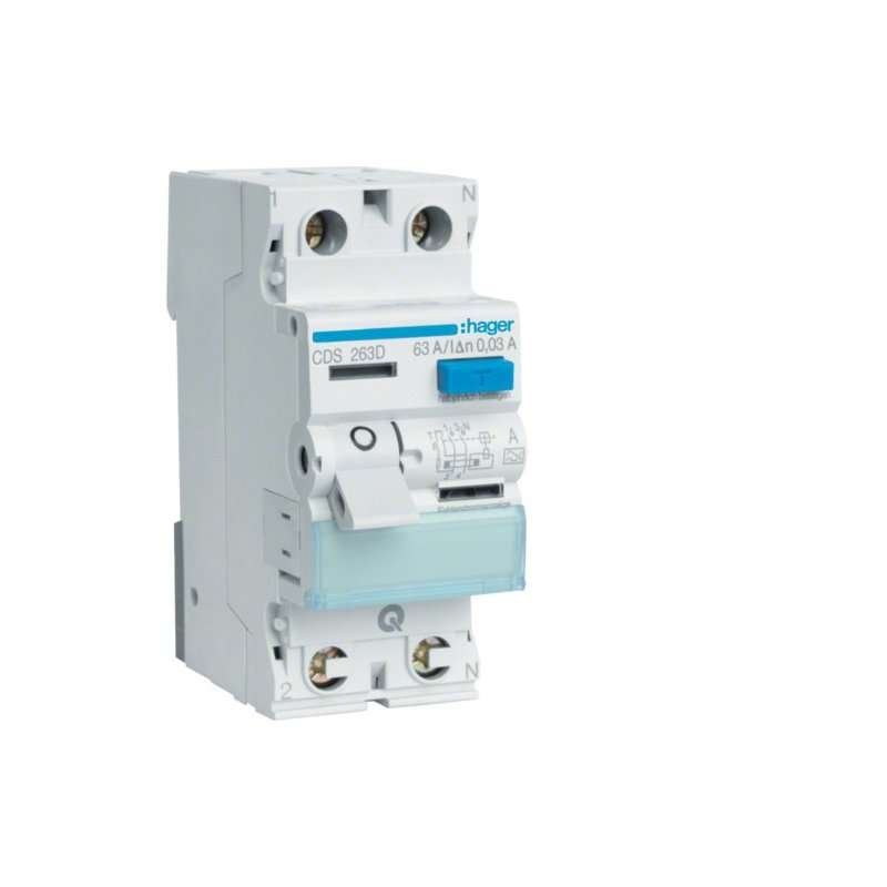 Intreruptor diferential RCCB , 2 poli 6kA 63A 30mA Typ A QuickConnect , Hager CDS263D