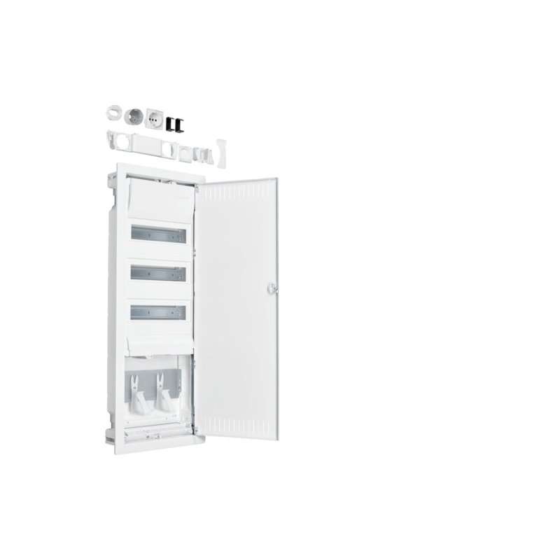 Tablou electric Hager Volta Hybrid incastrat "ST", 36PLE, 1 contra placa, priza si usa din otel , Hager VU603NWH