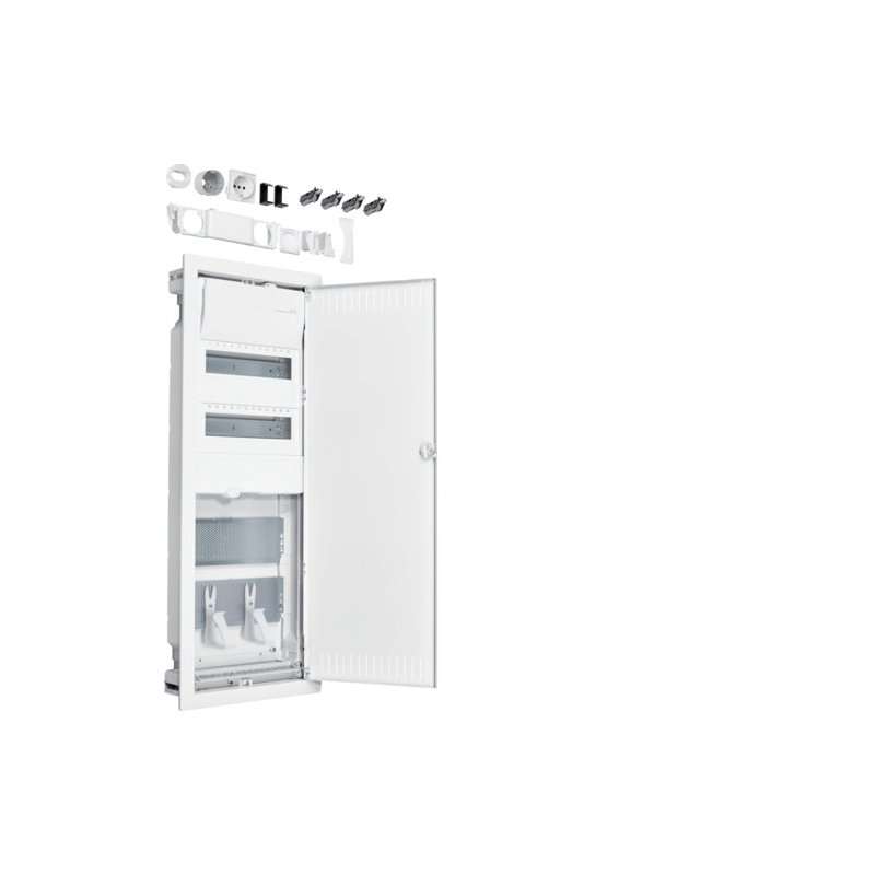 Tablou electric Hager Volta Hybrid pereti falsi (rigips), 24PLE, 2 contra placa, cu priza si usa din otel  , Hager VH602NWH