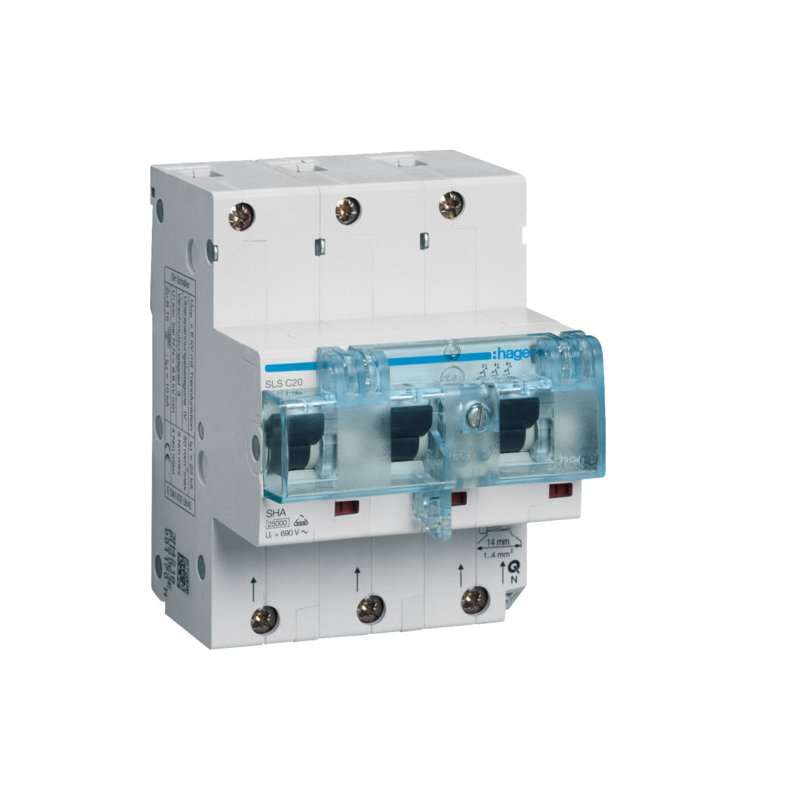 Siguranță automată selectivă, 3 poli Car. (curba) C 20A pt. montaj șină DIN , Hager HTN320C