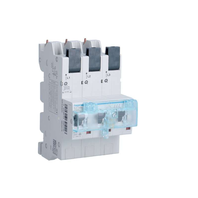 Siguranță automată selectivă, 3 poli Car. (curba) C 32A pt. montaj ras. cupru QuickConnect , Hager HTS332C