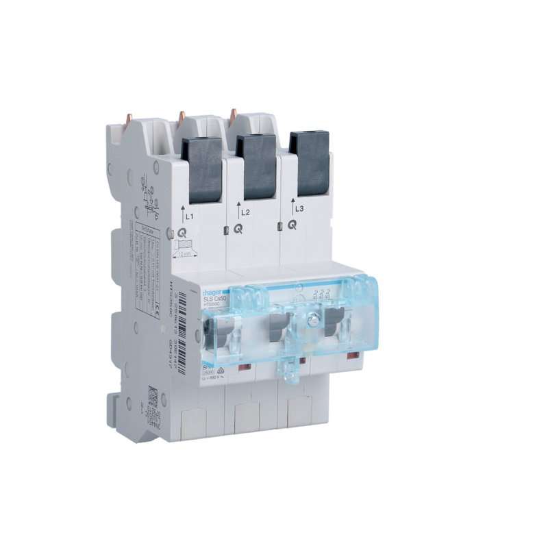 Siguranță automată selectivă, 3 poli Car. (curba) C 50A pt. montaj ras. cupru QuickConnect , Hager HTS350C