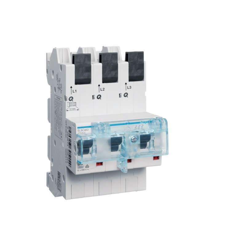 Siguranță automată selectivă, 3 poli Car. (curba) C 63A pt. montaj ras. cupru QuickConnect , Hager HTS363C