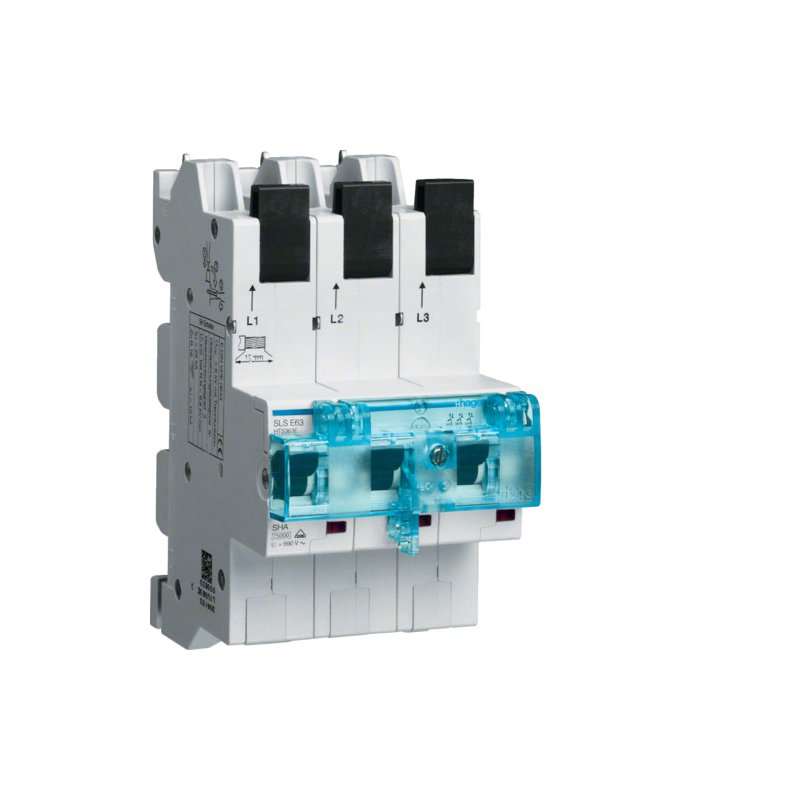 Siguranță automată selectivă, 3 poli Car. (curba) E 63A pt. montaj ras. cupru QuickConnect , Hager HTS363E