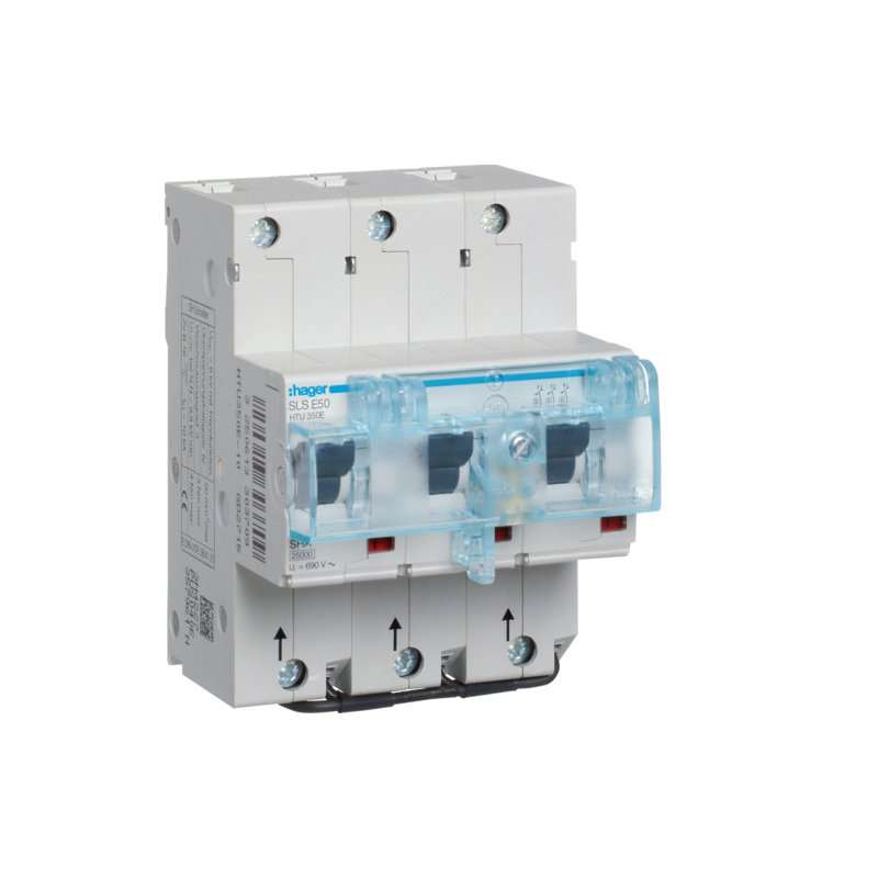 Siguranță automată selectivă, 3 poli Car. (curba) E 50A pt. montaj șină DIN US , Hager HTU350E