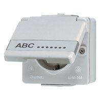 Priză SCHUKO aparentă cu capac IP44 cu etichetă, 16 A 250 V , AP 600, alb alpin  JUNG 620NAW