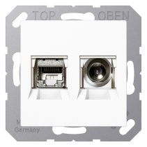 Priza SmartTV sat+internet Jung MMDA4521WW RJ45 Cat.6a 10 Gbit SAT alb pur