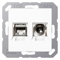 Priza SmartTV sat+internet Jung MMDA4521WW RJ45 Cat.6a 10 Gbit SAT alb pur