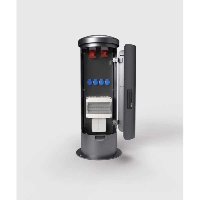 Coloana de energie bolard din inox cu prize CEE 16/32A 400V Schuko 2x230V  RCBO și racord de apa ESP24.3