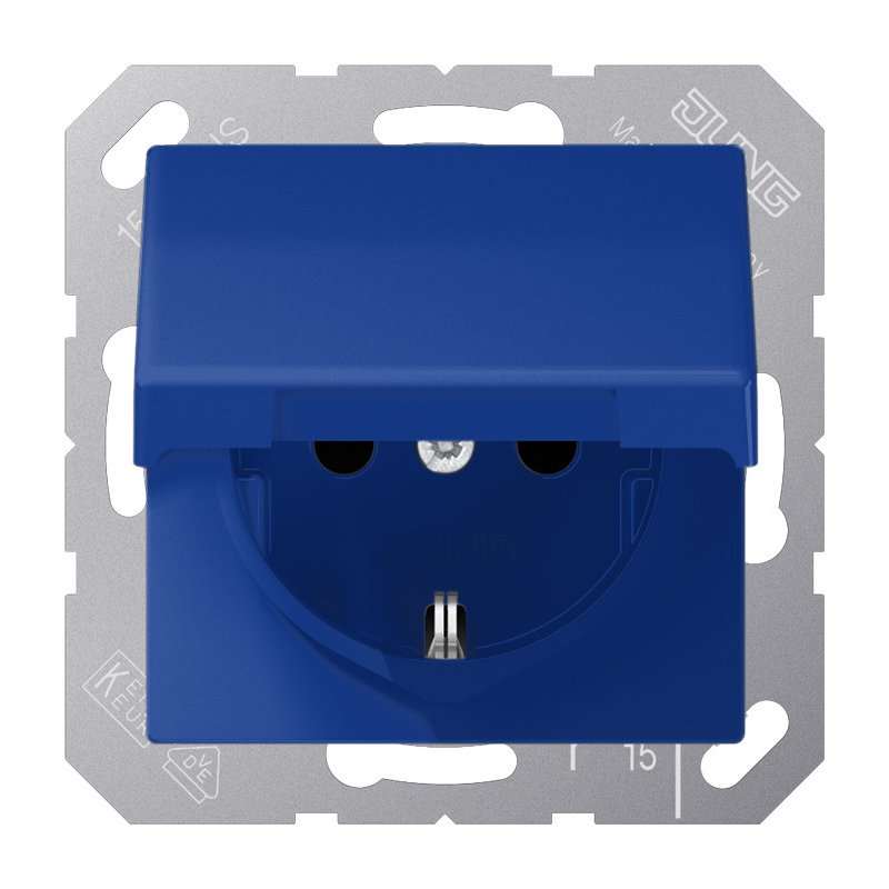 Priză SCHUKO albastră cu capac IP44 ,16A 250V, Jung AS1520BFKLBL seria A+AS cu SAFETY+