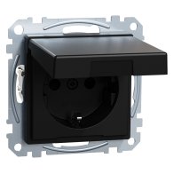 Priză SCHUKO cu capac rabatabil, protecție la atingere, terminale de conectare, negru mat, Sistem M