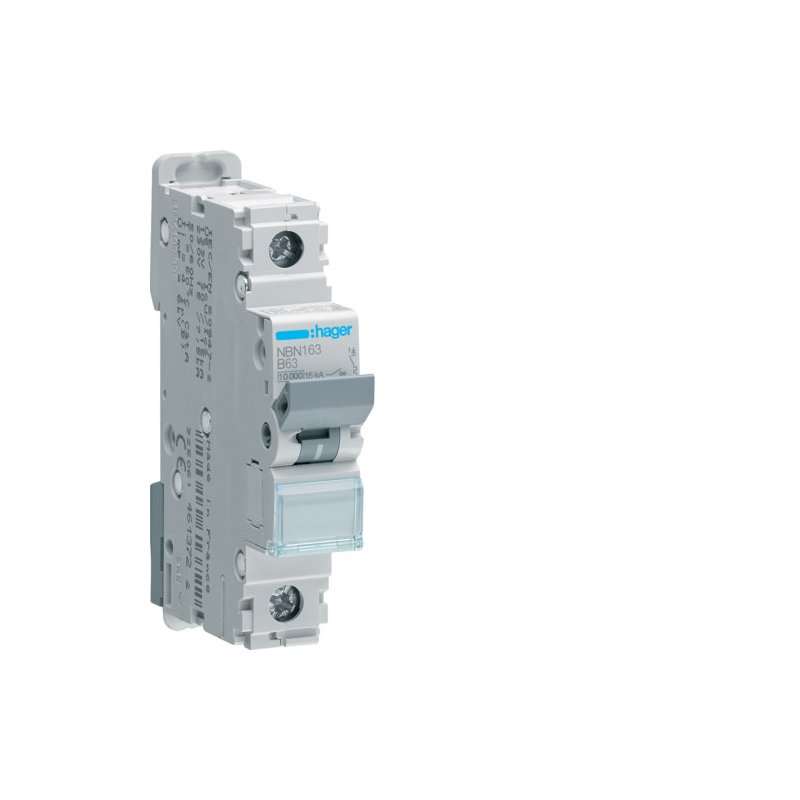 Siguranță automată magneto-termică 1 pol 10kA/15kA curba B ,63A 1M , Hager NBN163