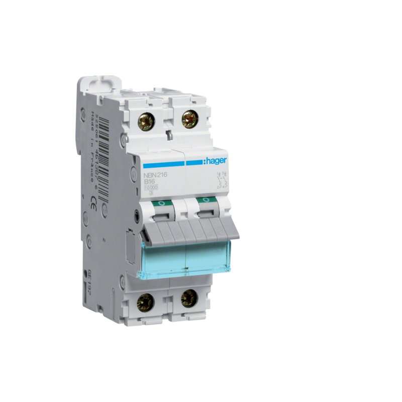 Siguranță automată magneto-termică 2 poli 10kA/15kA curba B ,16A 2M , Hager NBN216