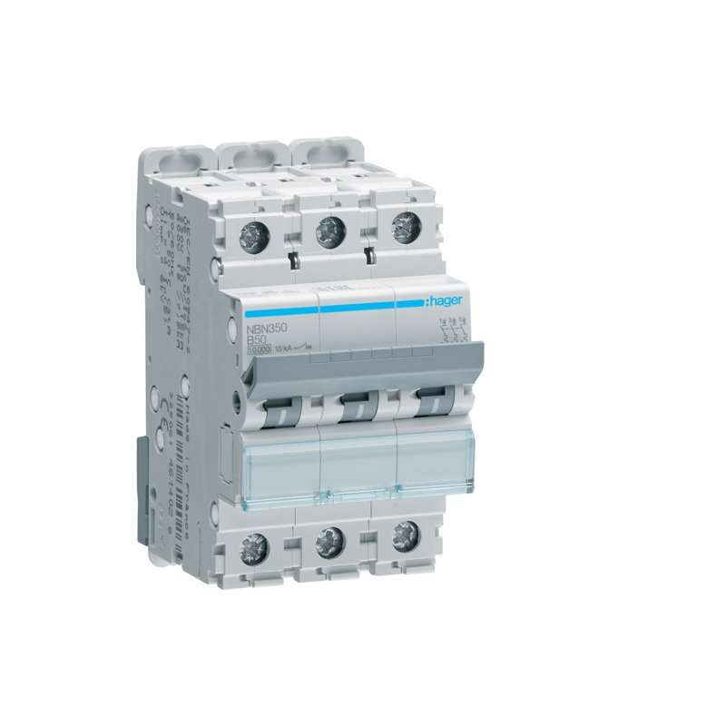 Siguranță automată magneto-termică 3 pol 10kA/15kA curba B ,50A 3M , Hager NBN350