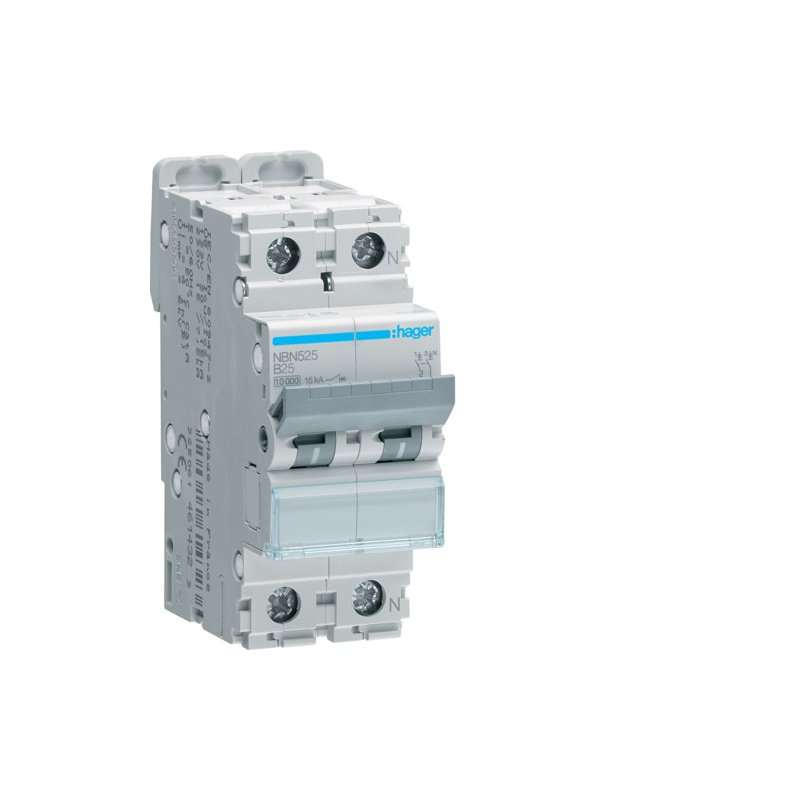 Siguranță automată magneto-termică 1P+N 10kA/15kA curba B ,25A 2M , Hager NBN525