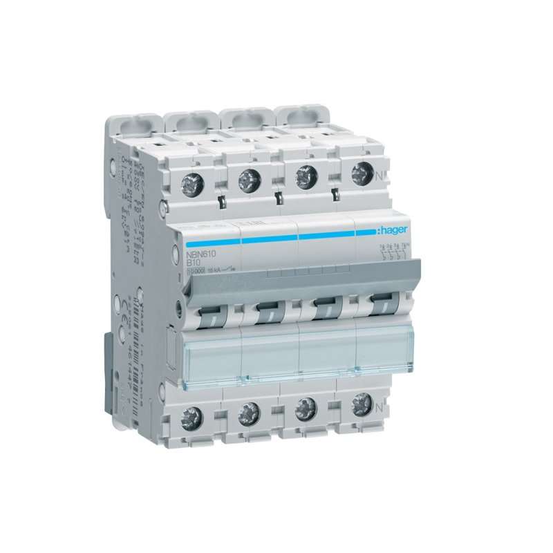 Siguranță automată magneto-termică 3P+N 10kA/15kA curba B ,10A 4M , Hager NBN610