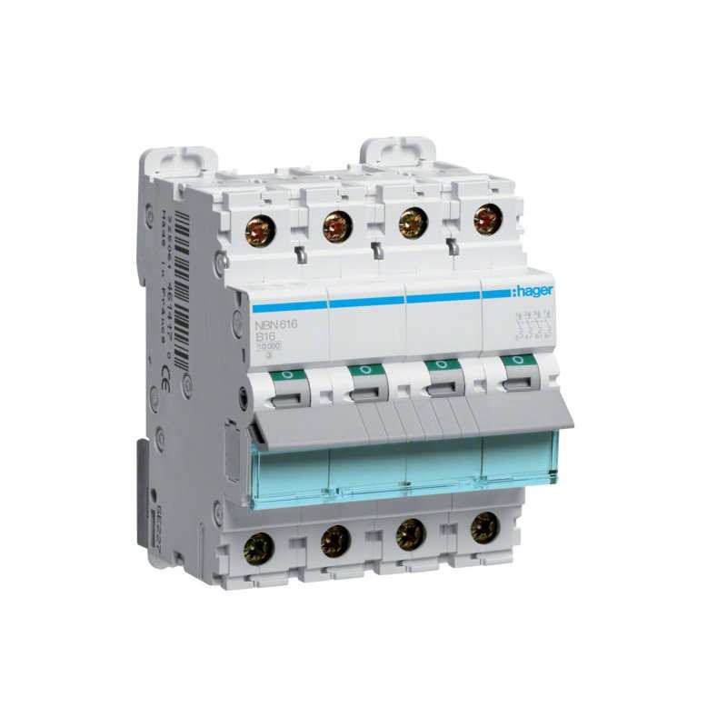 Siguranță automată magneto-termică 3P+N 10kA/15kA curba B ,16A 4M , Hager NBN616