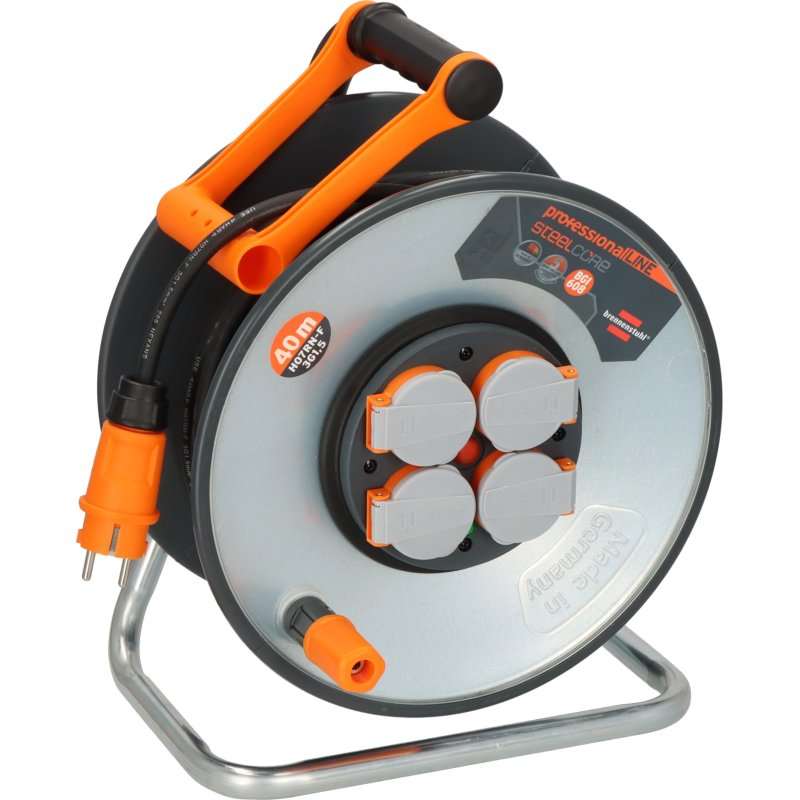 Rolă de cablu tambur 40m cu protecție supra. H07Rn-F 3x1,5mm² IP44 professionalLINE SteelCore