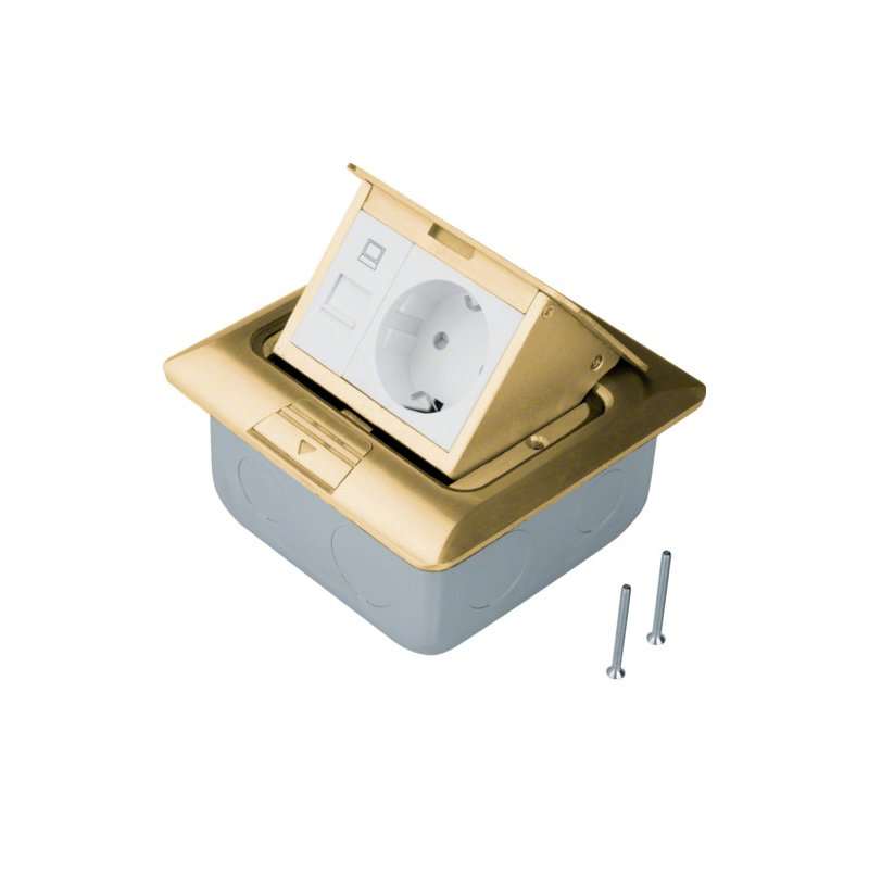 Priză de podea pătrată din placă turnată din bronz cu priză rastec 45 u. RJ45 , Hager BSQRJ45R45B