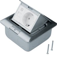 Priză de podea quadr. din placă slefuită din inox Priză Rastec 45 u. RJ45 , Hager BSQRJ45R45E