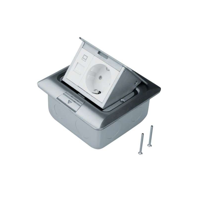 Priză de podea quadr. din placă slefuită din inox Priză Rastec 45 u. RJ45 , Hager BSQRJ45R45E