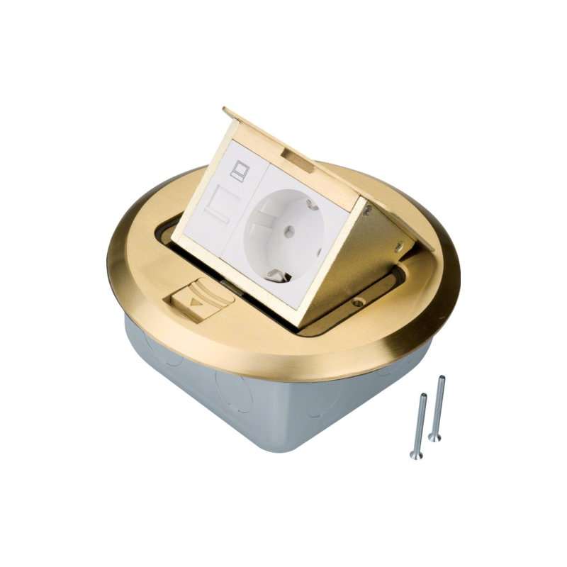 Priză de podea rotundă din placă turnată din bronz cu priză rastec 45 u. RJ46 , Hager BSRRJ45R45B