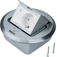 Priză de podea rund din placă slefuită din inox Priză Rastec 45 u. RJ45 , Hager BSRRJ45R45E