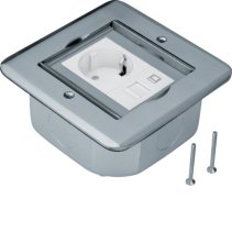Priză de podea deschidere tip aripă din inox șlefuit Priză Rastec 45 u. RJ45 , Hager BSFRJ45R45E