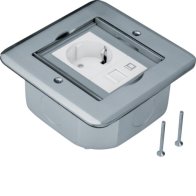Priză de podea deschidere tip aripă din inox șlefuit Priză Rastec 45 u. RJ45 , Hager BSFRJ45R45E
