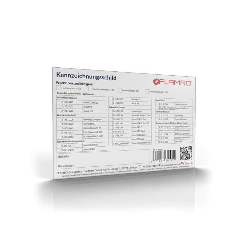 Plăcuță de identificare si marcare a etanșarilor la incendiu Flamro 14000 universal