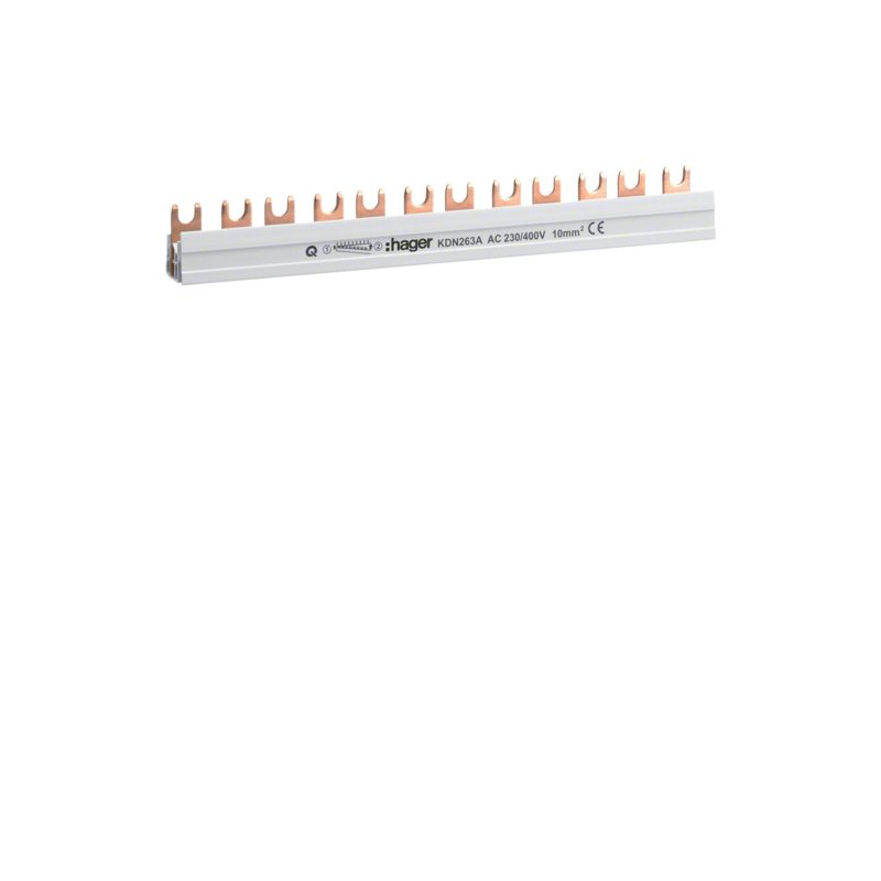 Busbar 2 poli tip furcă (standard eurovario) 10mm² 63A 12 Module , Hager KDN263A