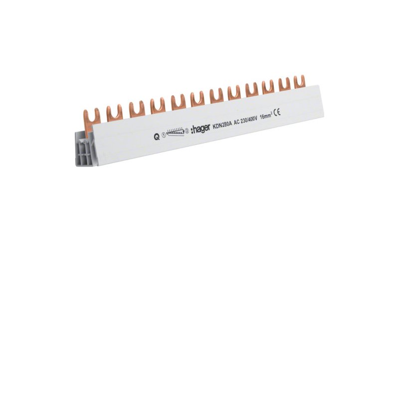 Busbar 2 poli tip furcă (standard eurovario) 16mm² 80A 12 Module , Hager KDN280A