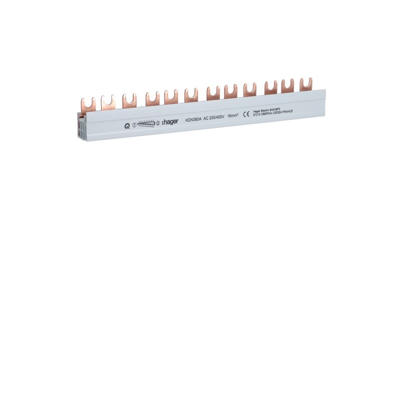Busbar 3 pol tip furcă (standard eurovario) 16mm² 80A 12 Module , Hager KDN380A