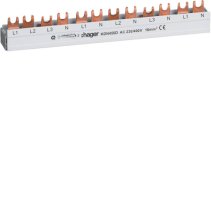 Busbar 3P+N 80A Furcă 16mm² 12M pt. 3P+N intrare si 1pol+N ieșire , Hager KDN450D