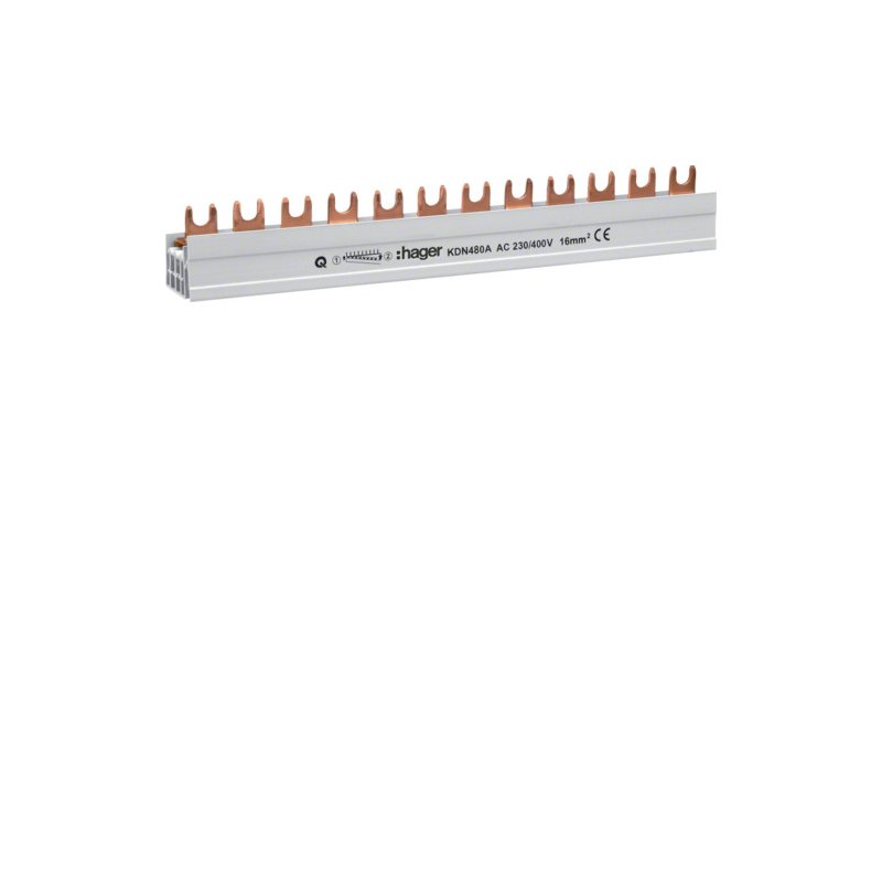 Busbar 4 poli , tip furcă (standard eurovario) 16mm² 80A 12 Module , Hager KDN480A