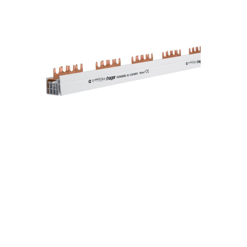 Busbar 4 poli , tip furcă (standard eurovario) 16mm² 80A 57 Module , Hager KDN480B