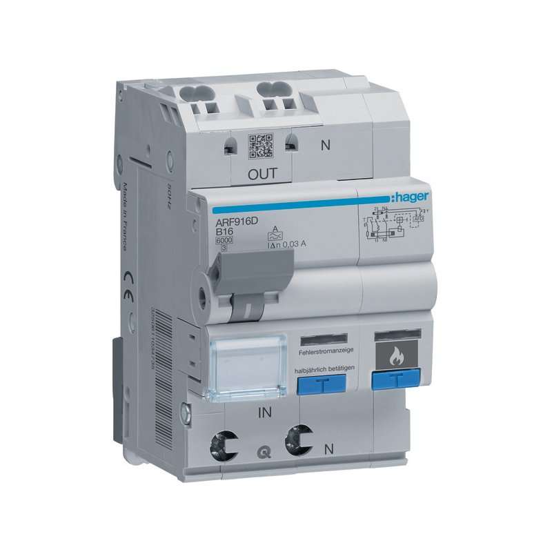 Hager ARF910 Întreruptor de protecție împotriva incendiilor , 1+N pol , Tip A ,B10A/ 30mA