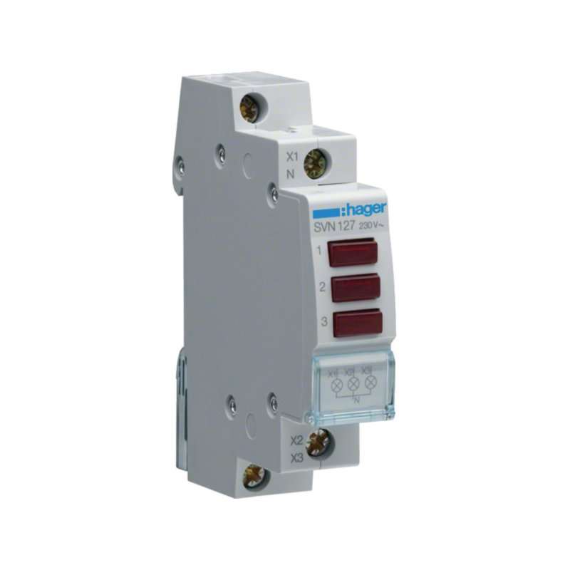 Indicator prezenta tensiune LED HAGER SVN127  3 faze roșu 230VAC