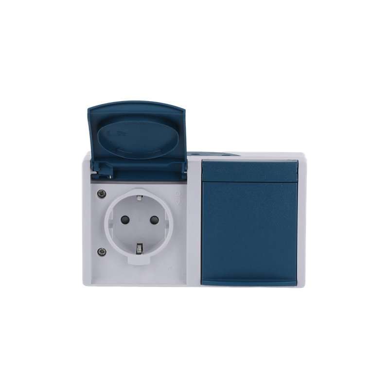 Priză dubla aparenta cu protecție sporită la atingere IP44 , Ocean 20/2 EBW-53 Busch Jaeger ABB