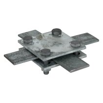 Clemă de conexiune în cruce DEHN 320044 din oțel zincat pentru două benzi de împământare 30–40 mm