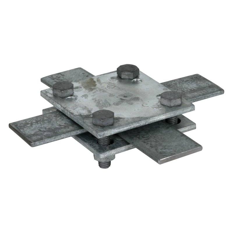 Clemă de conexiune în cruce DEHN 320044 din oțel zincat pentru două benzi de împământare 30–40 mm