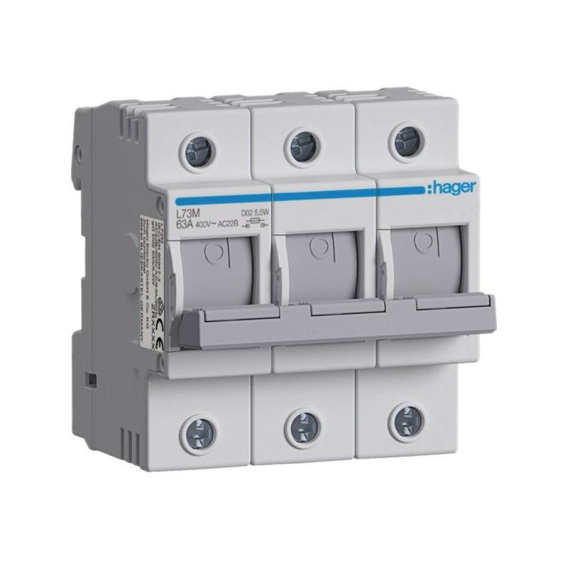 Hager L73M – Separator portfuzibil D02 3P 63A cu LED