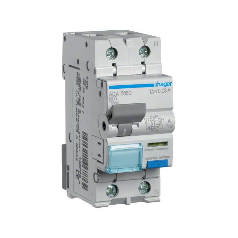 Hager  întreruptor diferențial RCBO 10kA   6A B  30mA